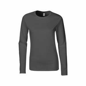 Gildan 64400L dames T-shirt lange mouw softstyle charcoal