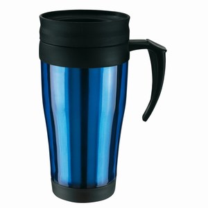 Thermobeker van kunststof met inhoud van 0,4 liter en schroefdeksel, blauw