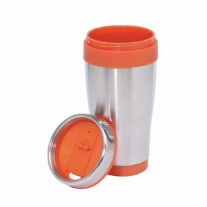 Thermosbeker Lungo. Zilver, Oranje.