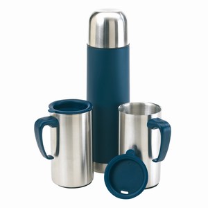 Set bestaande uit isoleerfles (500ml) van roestvrij staal en 2 isoleerbekers (200ml) van roestvrij staal, zilver, blauw
