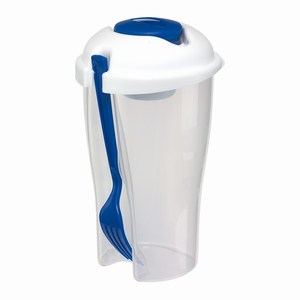 Saladebeker met vork Veggie Cup. Blauw.