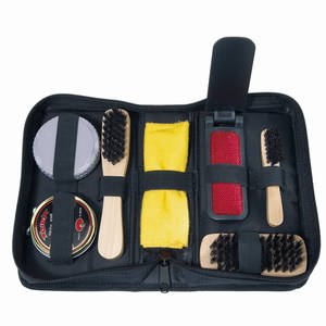 Luxe 7 delig schoenpoets set met 3 houten borstels in elegante houder, zwart
