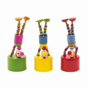 Houten dansfiguurtje Crazy clowns, geel, rood, groen