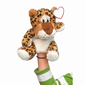 Pluche handpop Luipaard Leevi. Beige, Bruin.