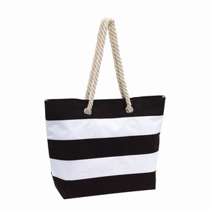 Strandtas van 300D polyester Sylt. Zwart, Wit.