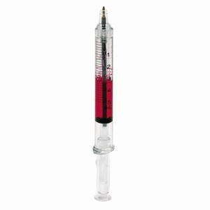 Pen in de vorm van een injectiespuit, rood