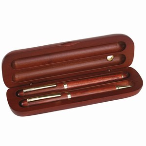 Elegant palissanderhouten set met balpen en vulpen, bruin