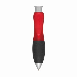 Kunststof balpen met rubber grip. Rood, Zwart.