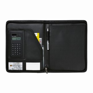 A4-schrijfmap met calculator. Zwart.