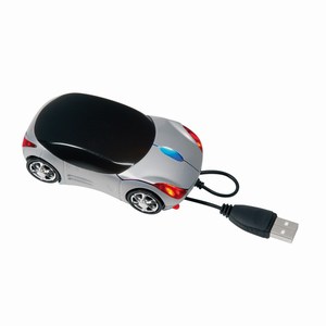 Optische muis in sportwagen-look. Zilver, Zwart.