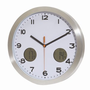 Wandklok Cool Time met thermometer. Zilver, Wit.