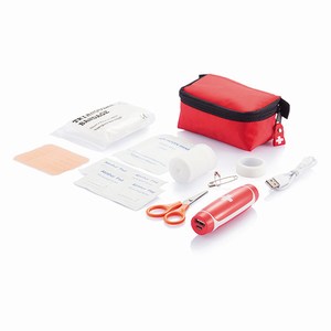 Eerste hulp set inclusief 2200 mAh backup batterij, rood