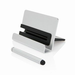 Aluminium telefoon standaard met touch pen, zilver